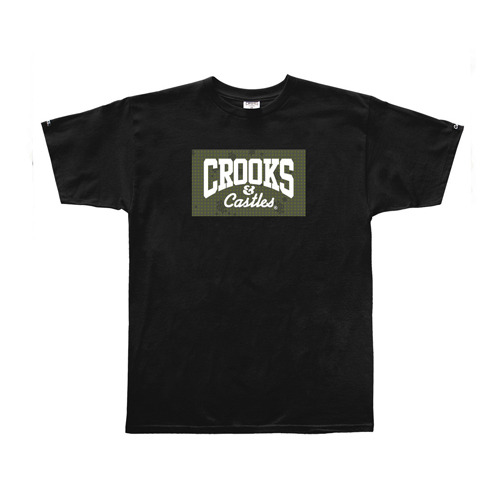 CROOKS &amp; CASTLES크룩스앤캐슬_Men&#039;s Knit Crew T-Shirt - Grid Camo Core Logo