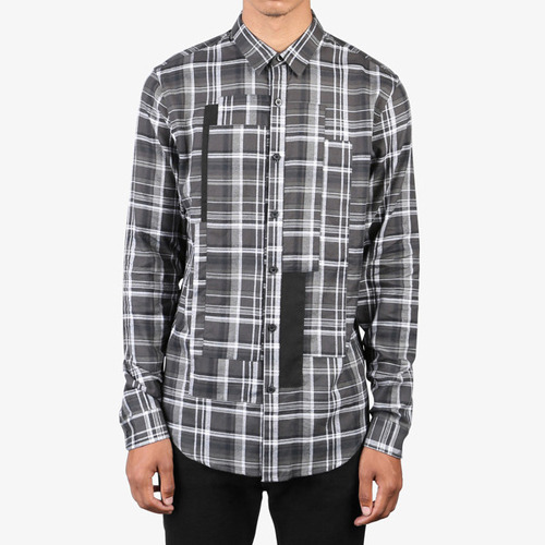 DOPE도프_Patched Plaid Button Up BLACK/WHITE