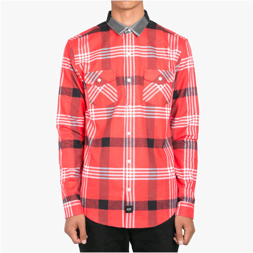 DOPE도프_Contrast Color Flannel Button Up (Red)