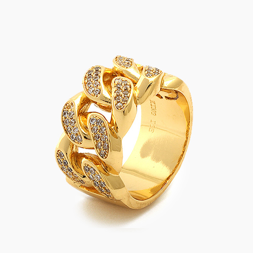KINGICE킹아이스_Gold CZ Curb Chian Style Ring