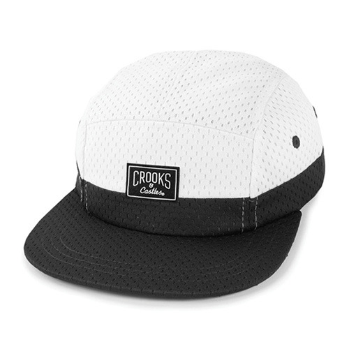 CROOKS &amp; CASTLES크룩스앤캐슬_Men&#039;s Woven 5-Panel Cap - Core Logo (White/Black)