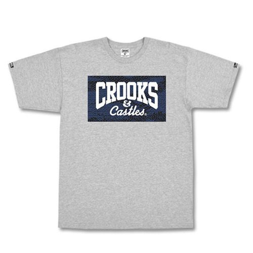 CROOKS &amp; CASTLES크룩스앤캐슬_Men&#039;s Knit Crew T-Shirt - Tiger Speckle Logo (Heather Grey)