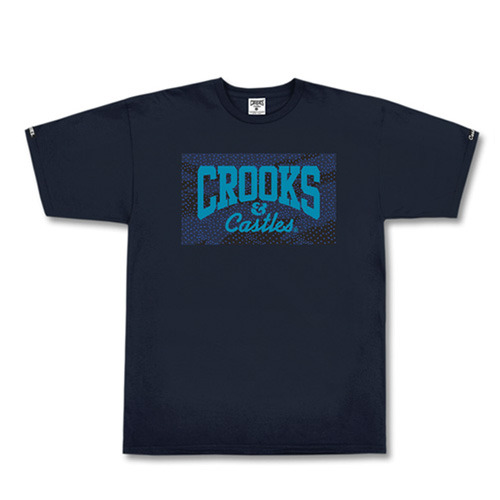 CROOKS &amp; CASTLES크룩스앤캐슬_Men&#039;s Knit Crew T-Shirt - Tiger Speckle Logo (Navy)