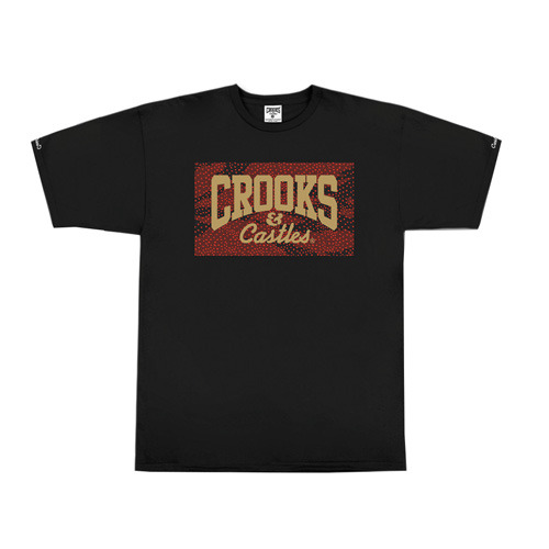 CROOKS &amp; CASTLES크룩스앤캐슬_Men&#039;s Knit Crew T-Shirt - Tiger Speckle Logo (Black)