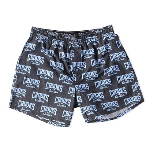 CROOKS &amp; CASTLES크룩스앤캐슬_Men&#039;s Knit Boxers - Core Logo (Black/Sky Blue)