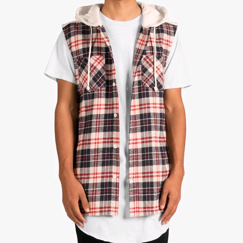 DOPE도프_Cut-Off Flannel Hoodie (Off-White)