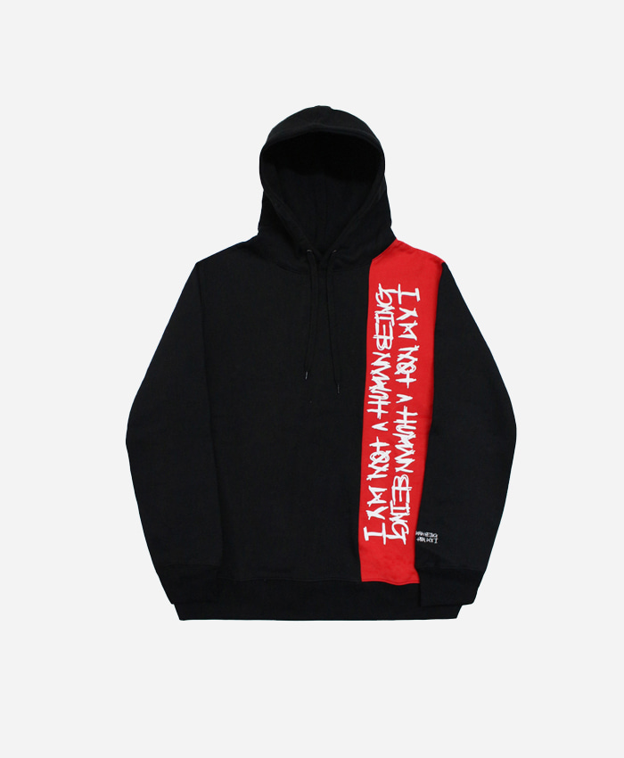 IAMNOTAHUMANBEING아임낫어휴먼비잉_vertikal basic logo hoodie(black/red)