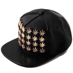 HATER헤이터_Gold Cannabis Studs Flag Black Leather Snapback(Limited edition)
