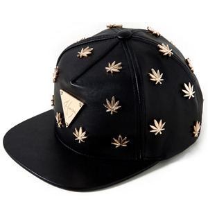 HATER헤이터_Gold Cannabis Studs Black Leather Buckleback Special Limited edition